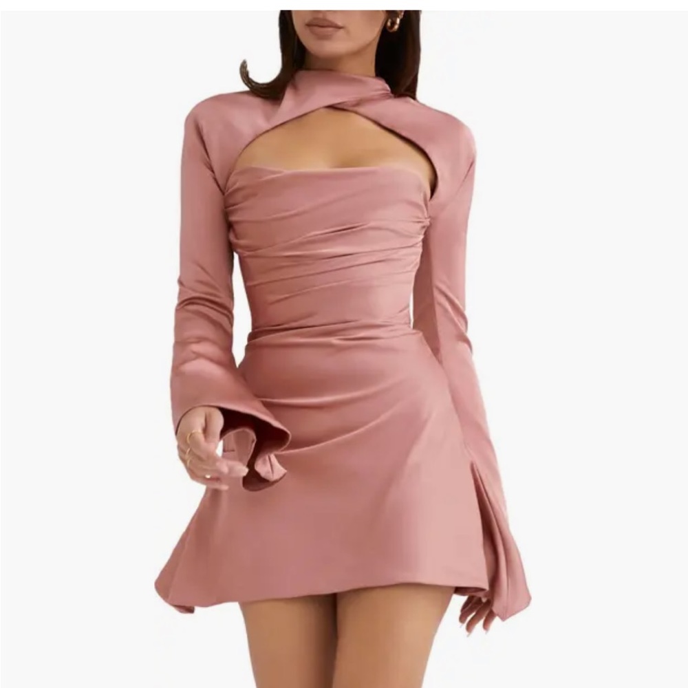 HOUSE OF CB - Toira Long Sleeve Satin Corset Minidress